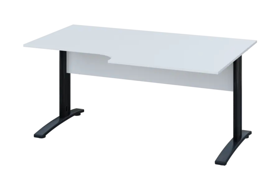 ERK 18 - 168 stůl kancelářský, rohový, pravý, kovová podnož černá, deska 18 mm, široký 1600 mm, bílá